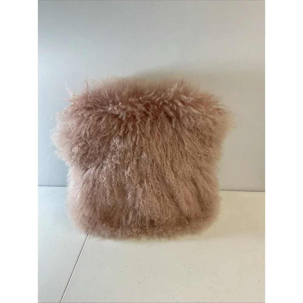 West Elm dyed Lamb Fur‎ Pillow Pink With Insert Shaggy fluffy 16 x 16